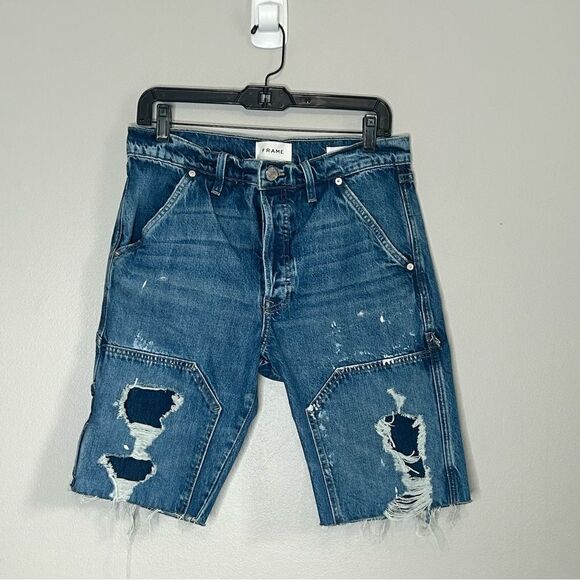 FRAME Blue Le Slouch Utility Bermuda Shorts - Picture 4 of 6